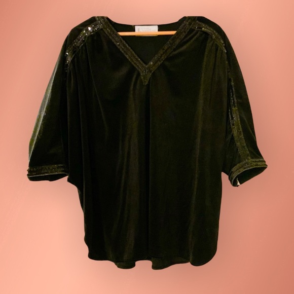 TOM BEZDUDA for Barad & Co. Vintage 70’s Flowy Black Sequin Top-Size Large - Picture 2 of 10